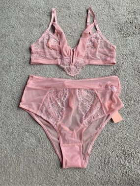 Mentionables Lace Bralette and High-Waist Brief Set - Blush Pink